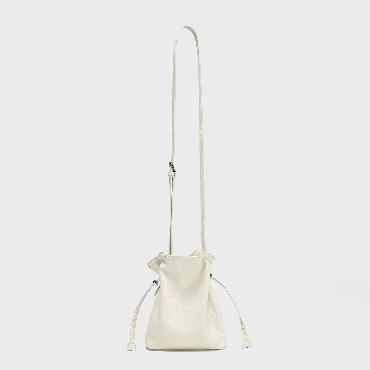 Soft Calfskin Drawstring Bucket Bag – Mini Crossbody Purse with Ruched Opening
