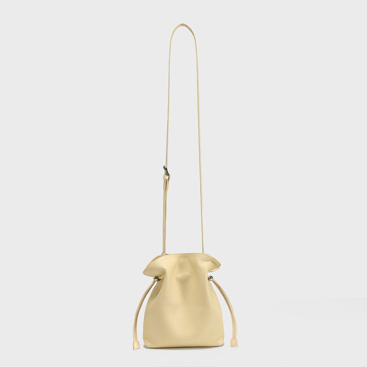 Soft Calfskin Drawstring Bucket Bag – Mini Crossbody Purse with Ruched Opening