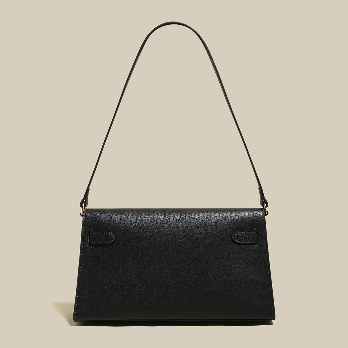 Camille Palm-Grain Calfskin Shoulder Bag – Structured Minimalist Handbag with Gold Twist-Lock Closure
