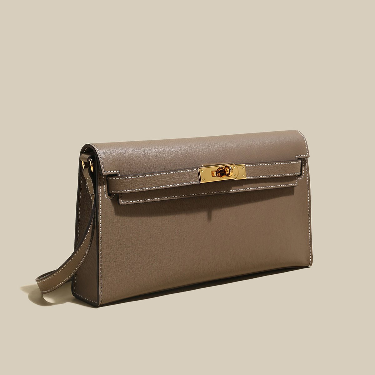 Camille Palm-Grain Calfskin Shoulder Bag – Structured Minimalist Handbag with Gold Twist-Lock Closure