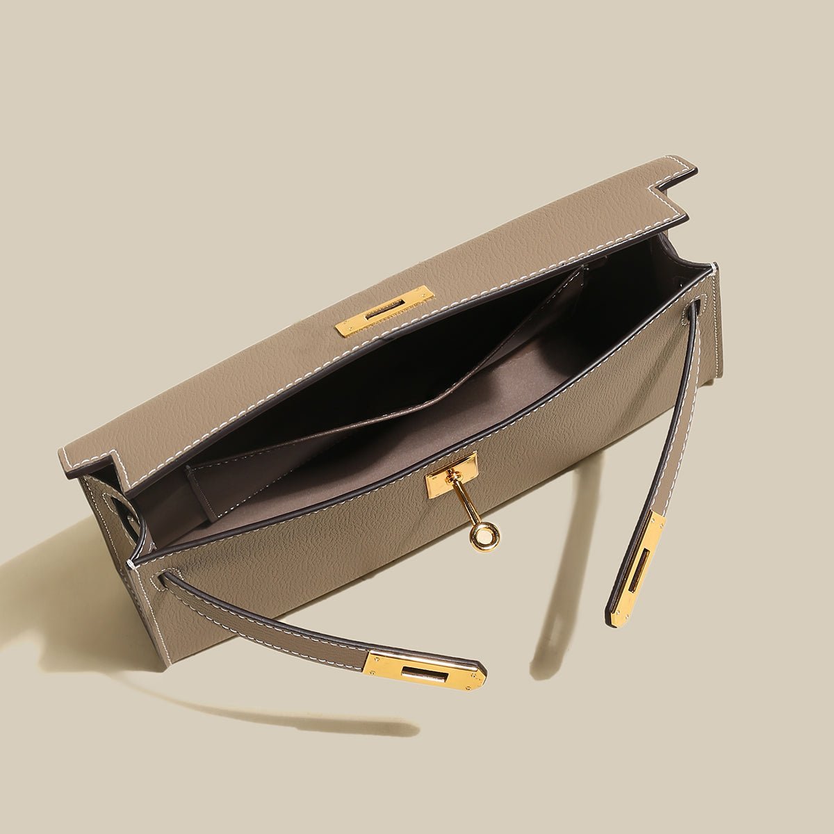 Camille Palm-Grain Calfskin Shoulder Bag – Structured Minimalist Handbag with Gold Twist-Lock Closure