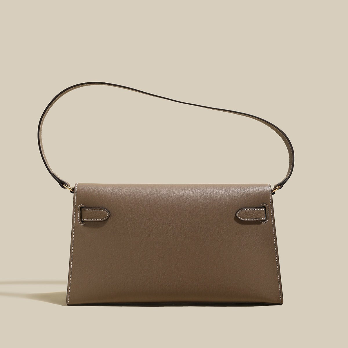 Camille Palm-Grain Calfskin Shoulder Bag – Structured Minimalist Handbag with Gold Twist-Lock Closure