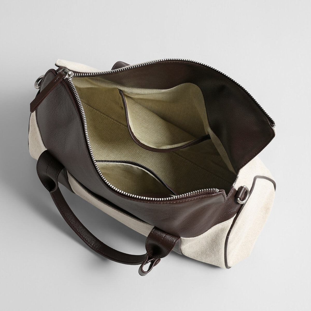 Canvas & Leather Curved-Top Satchel – Convertible Structured Shoulder Bag