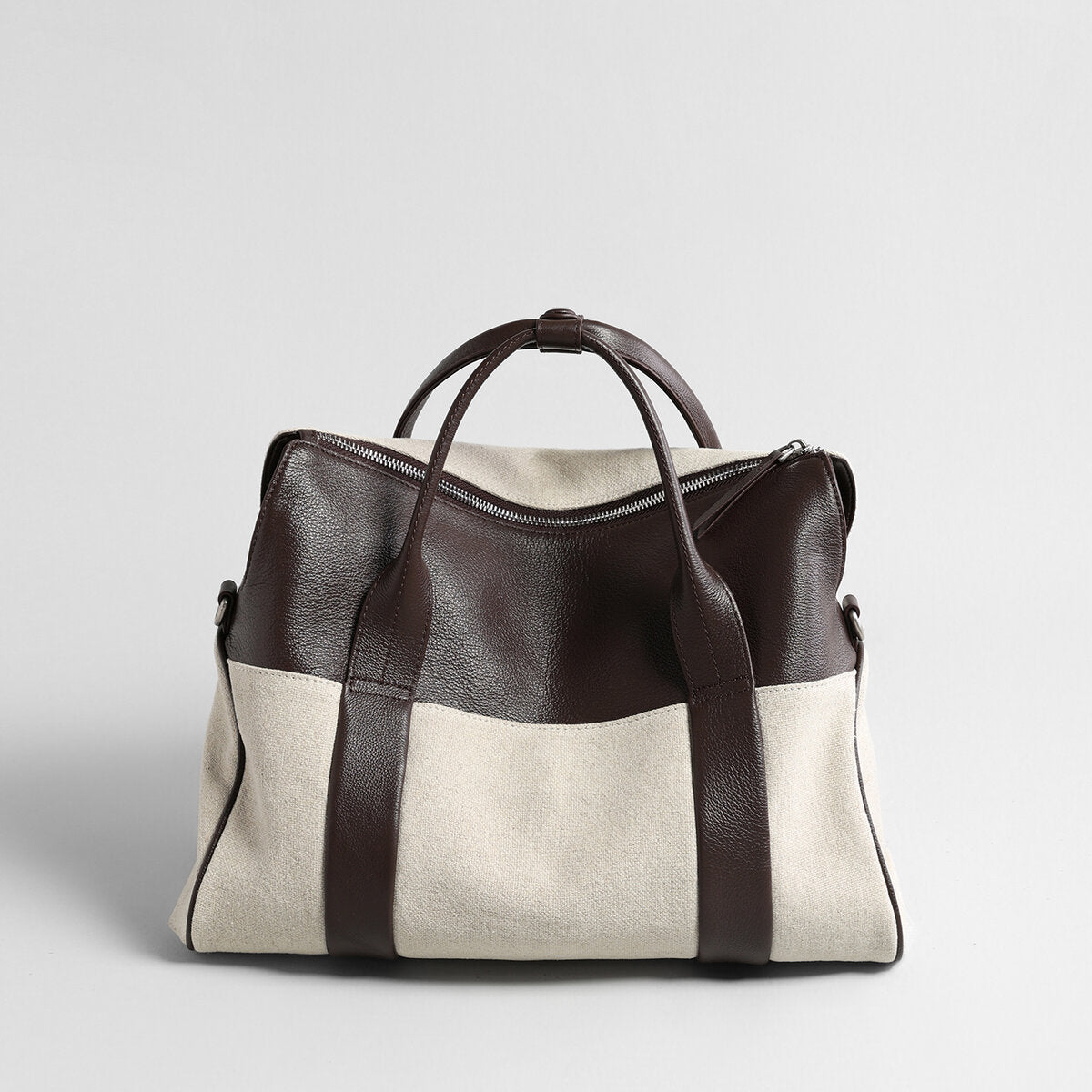Canvas & Leather Curved-Top Satchel – Convertible Structured Shoulder Bag