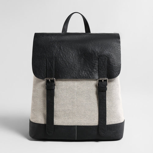 Canvas & Leather Flap Backpack – Structured Large-Capacity Daypack with Buckle Straps