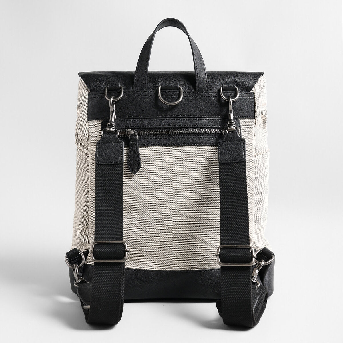 Canvas & Leather Flap Backpack – Structured Large-Capacity Daypack with Buckle Straps