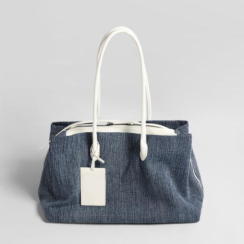 Canvas & Leather Large Capacity Commuter Tote – Triple-Compartment Work & Travel Shoulder Bag