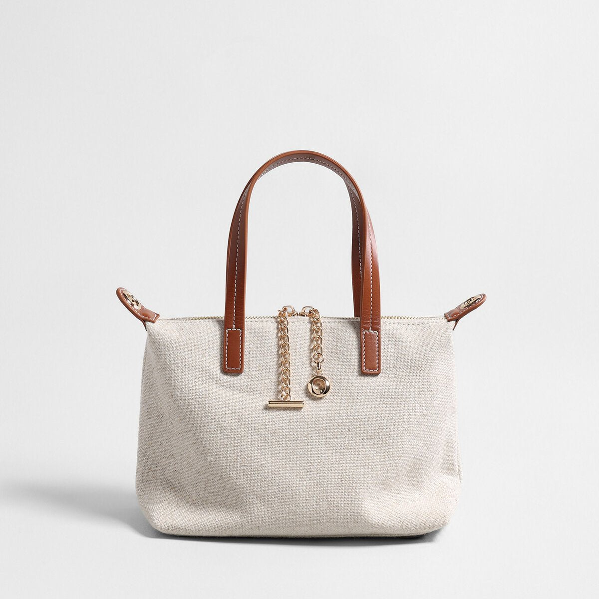 Canvas Leather Trim Mini Tote – Convertible Crossbody Bag