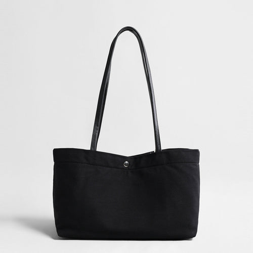 Canvas Tote Bag – Structured Cotton-Linen with Top-Grain Leather Straps