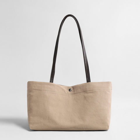 Canvas Tote Bag – Structured Cotton-Linen with Top-Grain Leather Straps