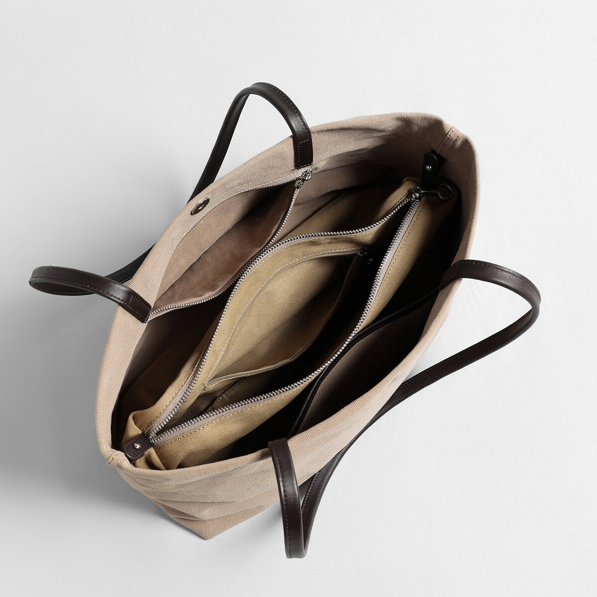 Canvas Tote Bag – Structured Cotton-Linen with Top-Grain Leather Straps