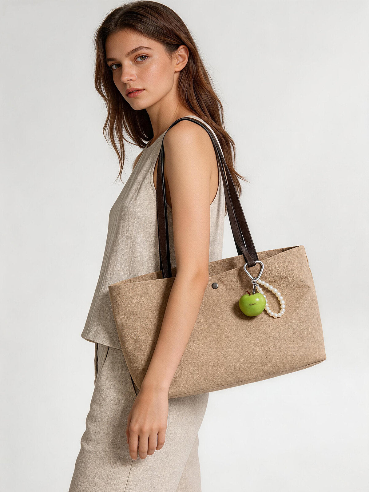 Canvas Tote Bag – Structured Cotton-Linen with Top-Grain Leather Straps