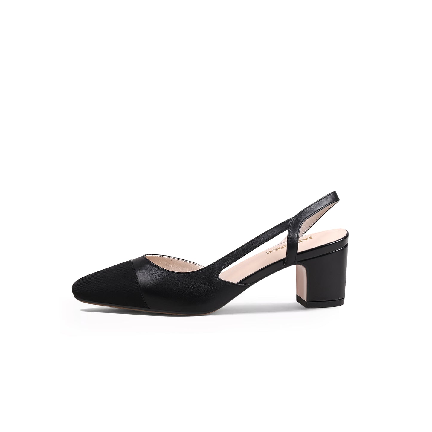 cap toe block heel slingback sandals all black 1