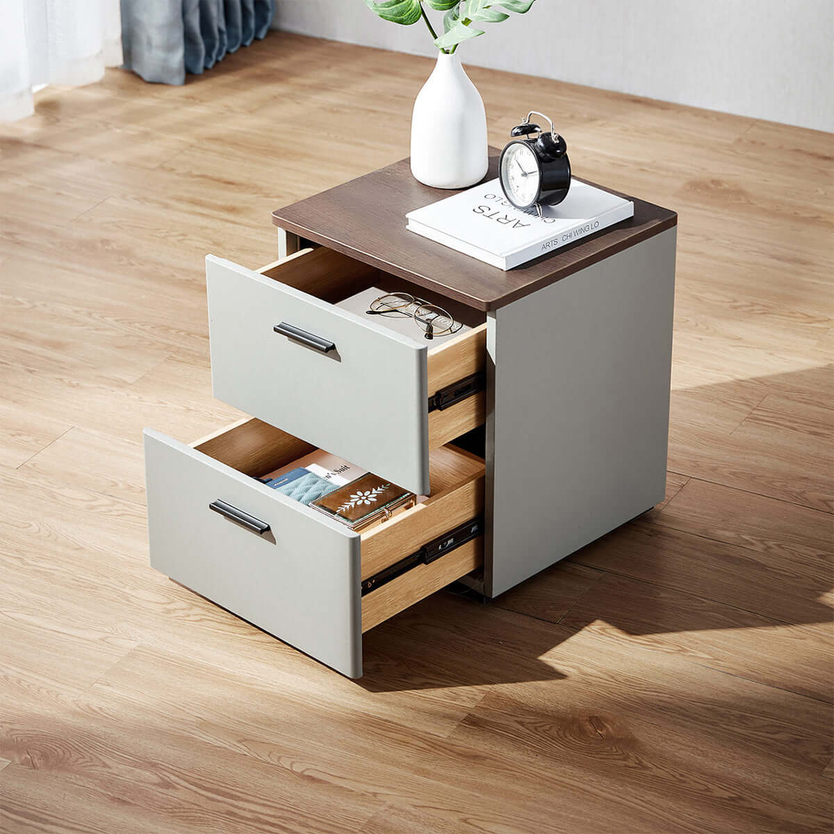 cappuccino 2 drawer taupe bedside table all 4