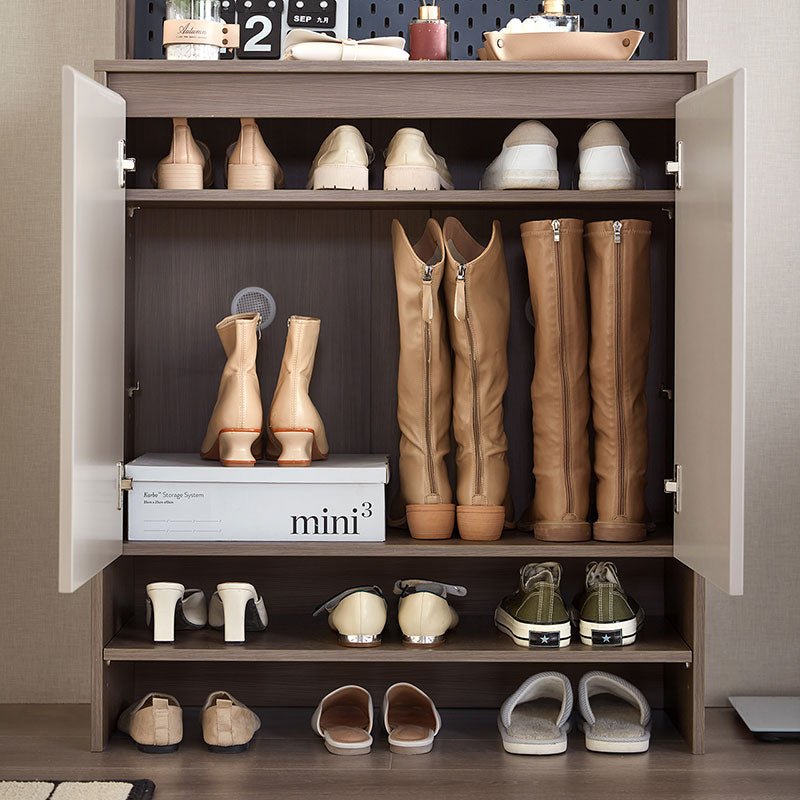 Cappuccino Taupe Shoe Cabinet with Coat Rack - 0cm
