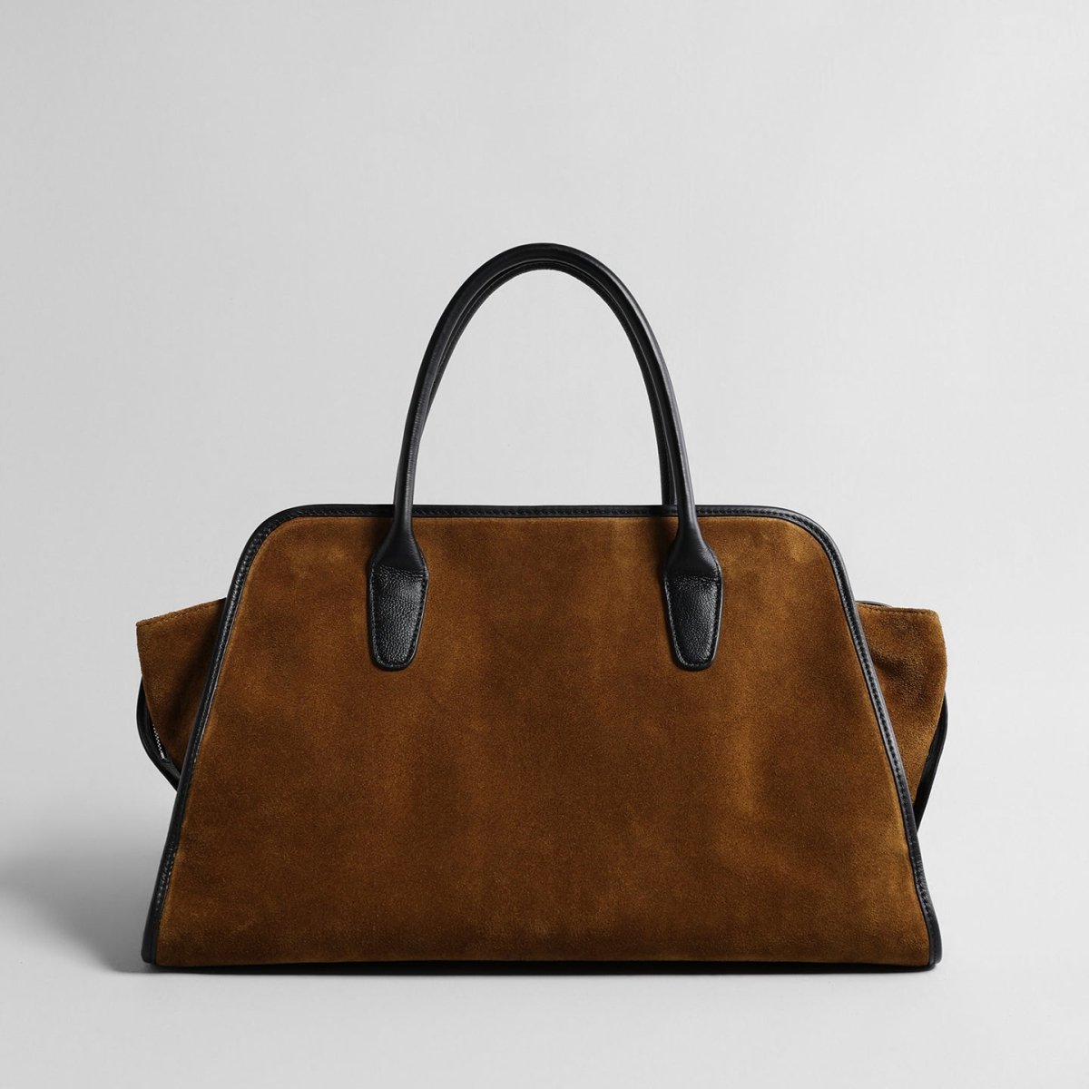 Vintage Caramel Velvet Tote Bag – Leather-Trim Structured Shoulder Bag