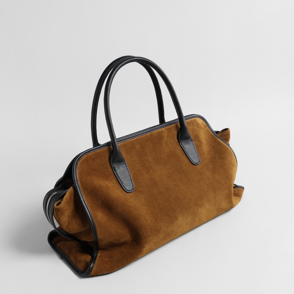 Vintage Caramel Velvet Tote Bag – Leather-Trim Structured Shoulder Bag