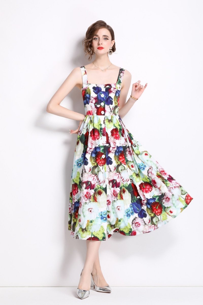 Carnival Thick Strap Flared Midi Dress - 0cm