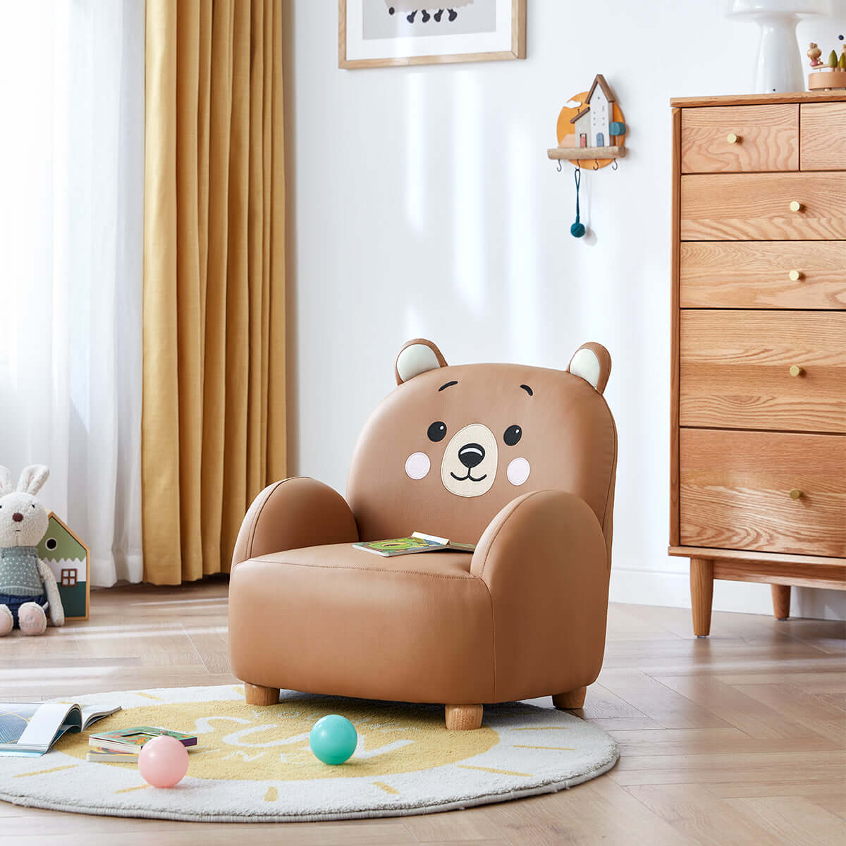 cartoon animal friends kids sofa arm chair brown 2