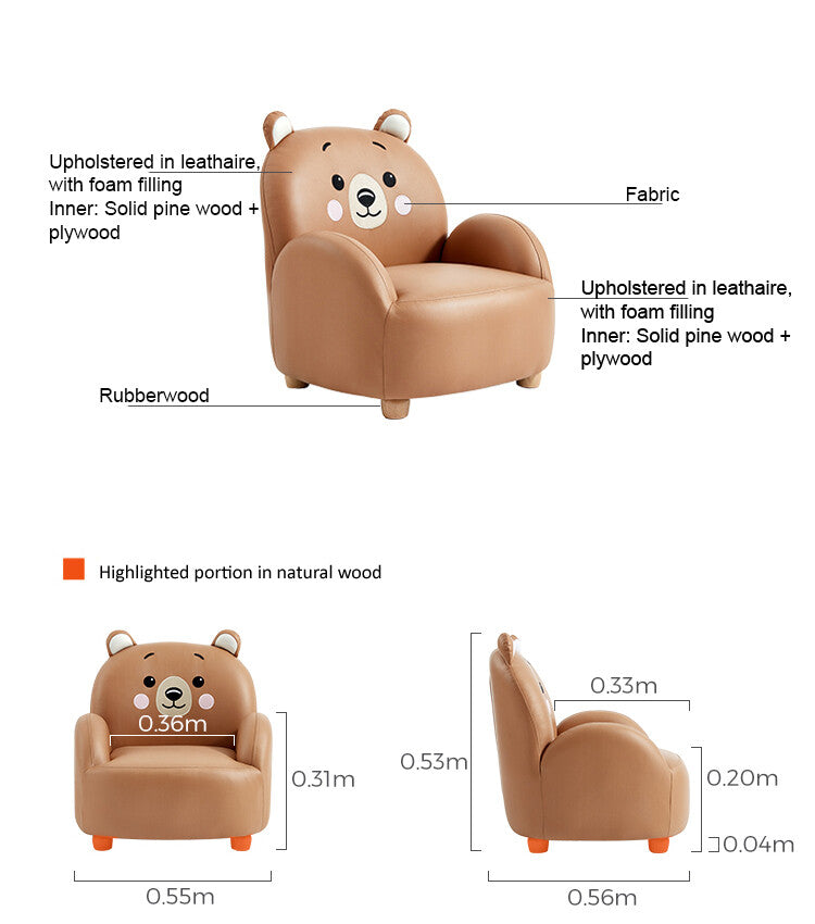 cartoon animal friends kids sofa arm chair brown 7