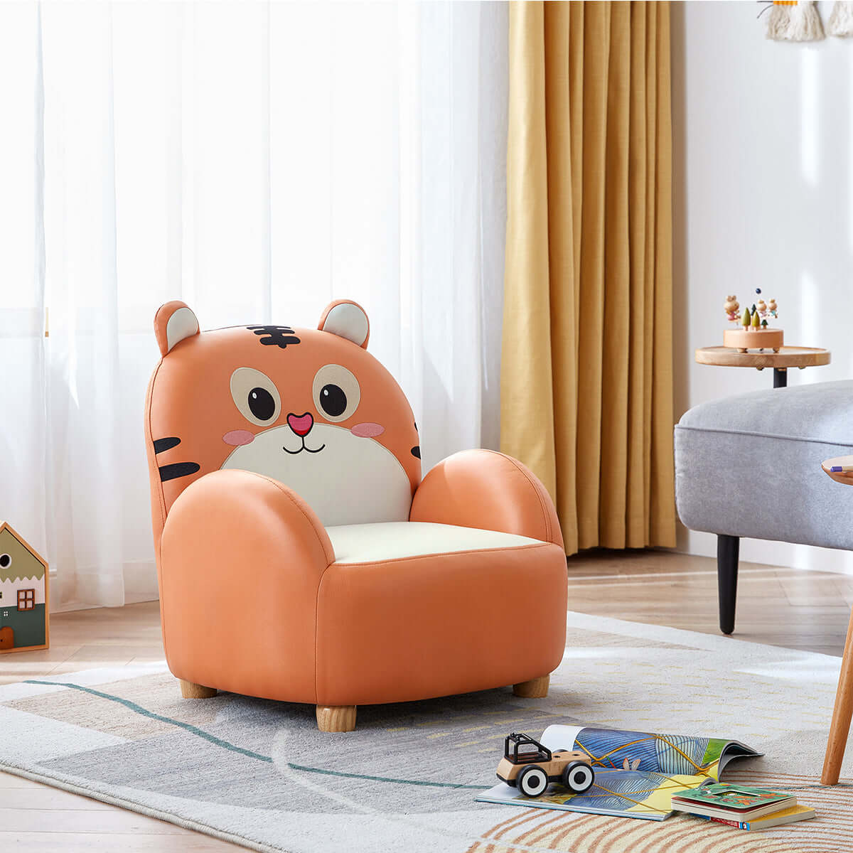 cartoon animal friends kids sofa arm chair orange 2