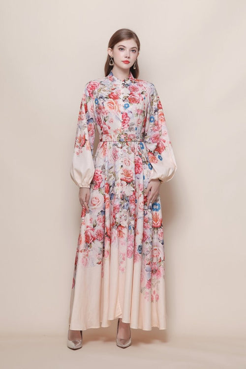 Cascading Rose & Wildflower Maxi Dress