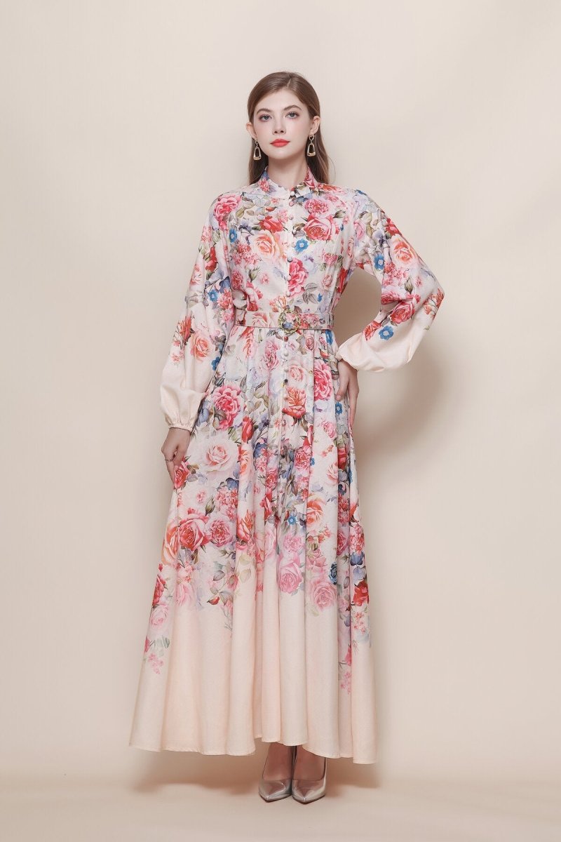 Cascading Rose & Wildflower Maxi Dress