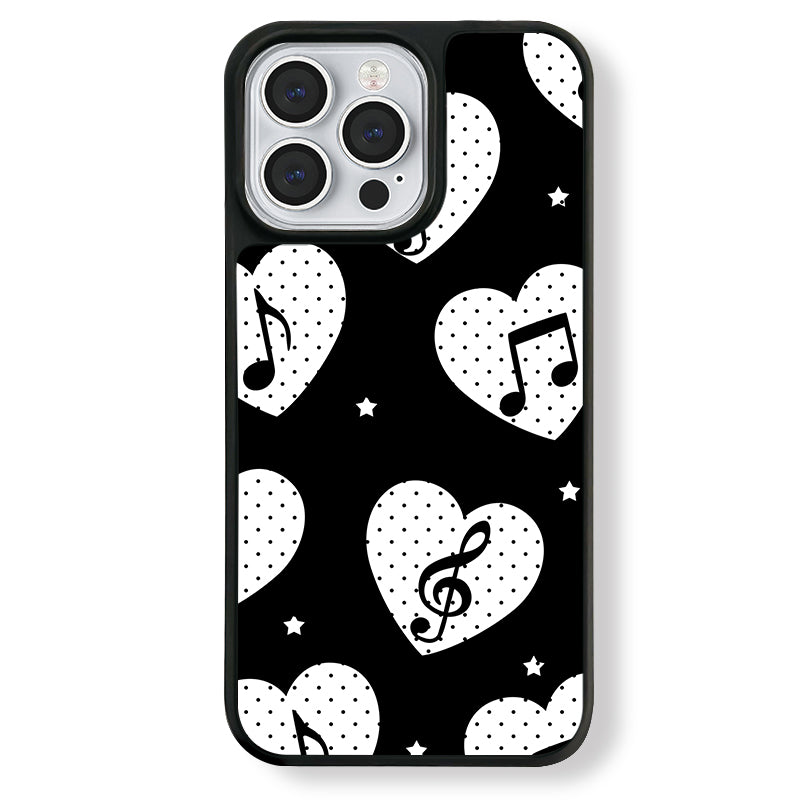 Casey Music Note Polka Dot Heart Black AG Matte Phone Case – Anti-Fingerprint TPU Bumper Protective Cover