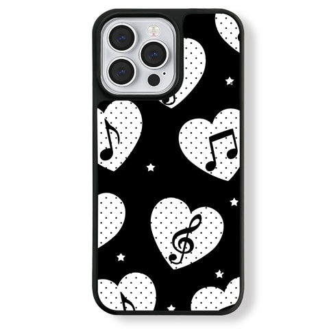 Casey Music Note Polka Dot Heart Black AG Matte Phone Case – Anti-Fingerprint TPU Bumper Protective Cover