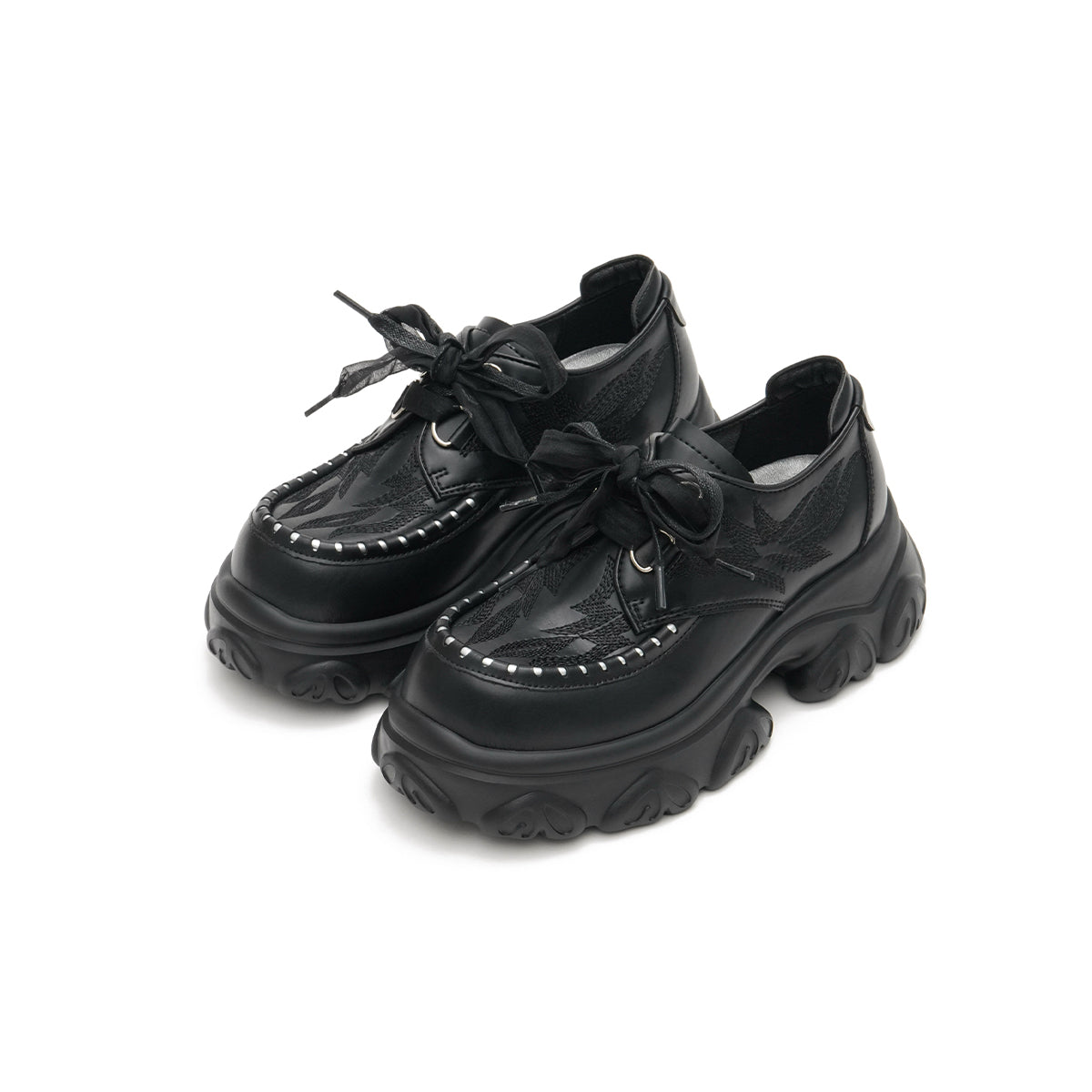 casual chunky heel platform shoes all black 2