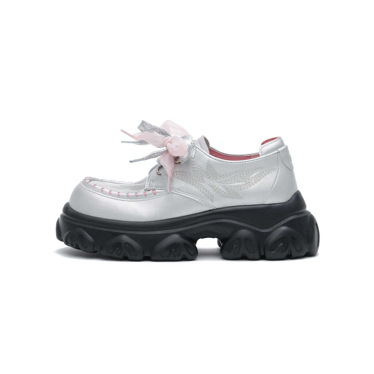 casual chunky heel platform shoes all silver 1