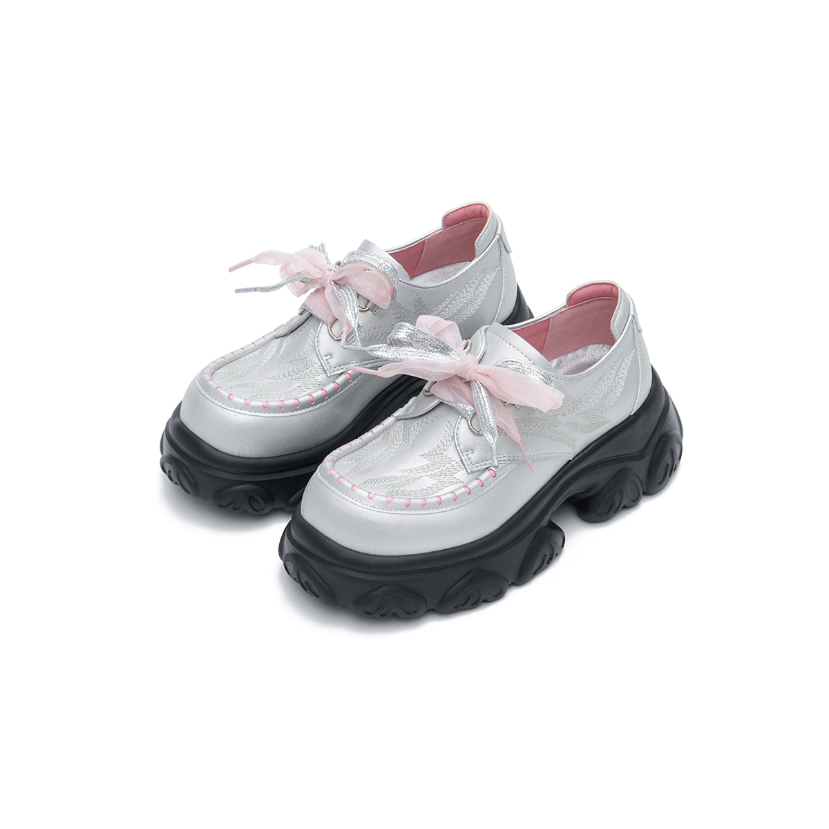 casual chunky heel platform shoes all silver 2