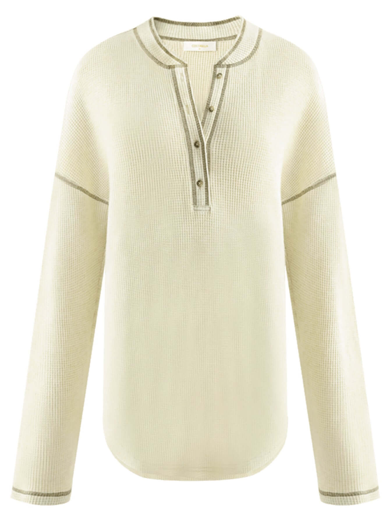 casual cream half button pullover sweater with contrast lined details all cream 4