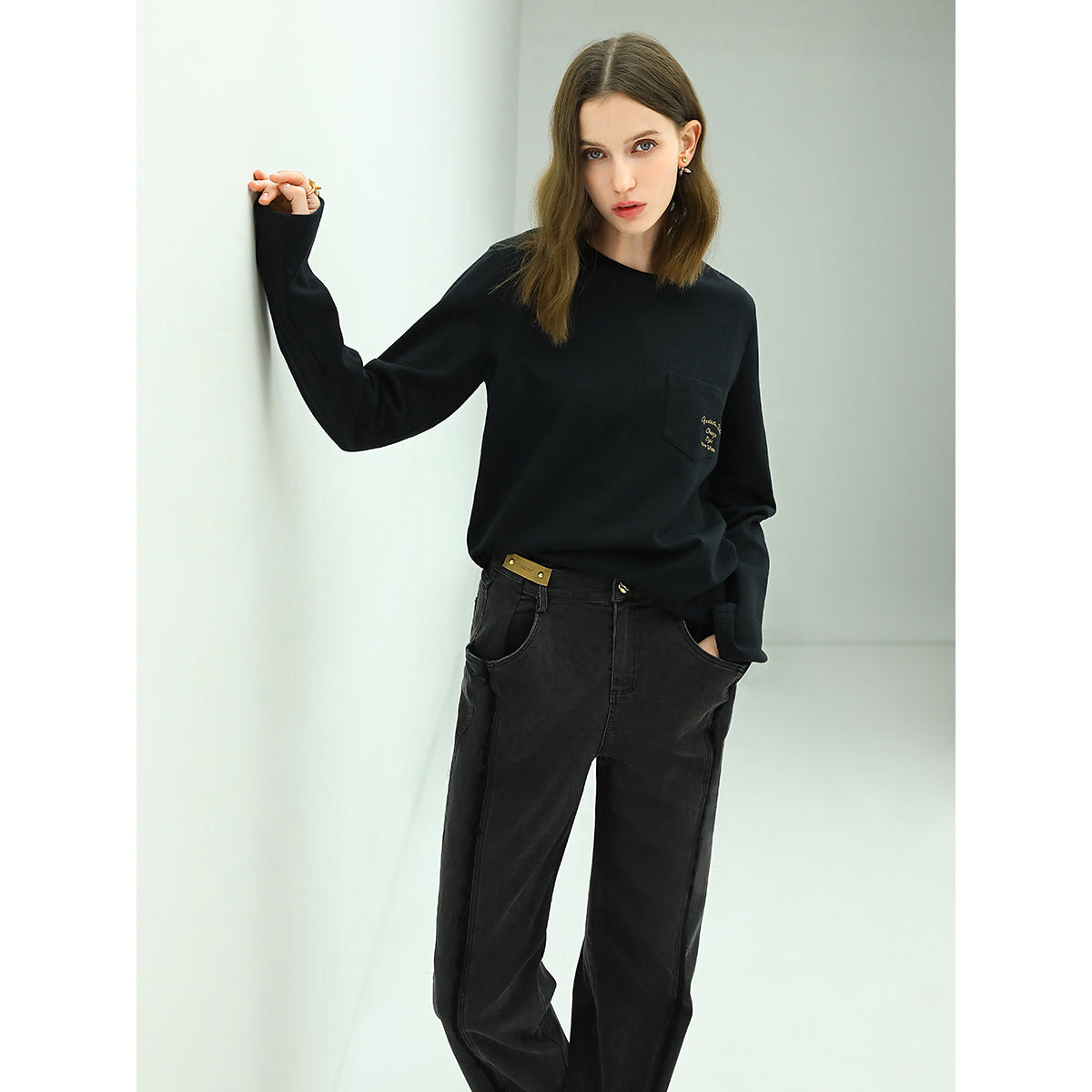 casual days long sleeve tee all black 2