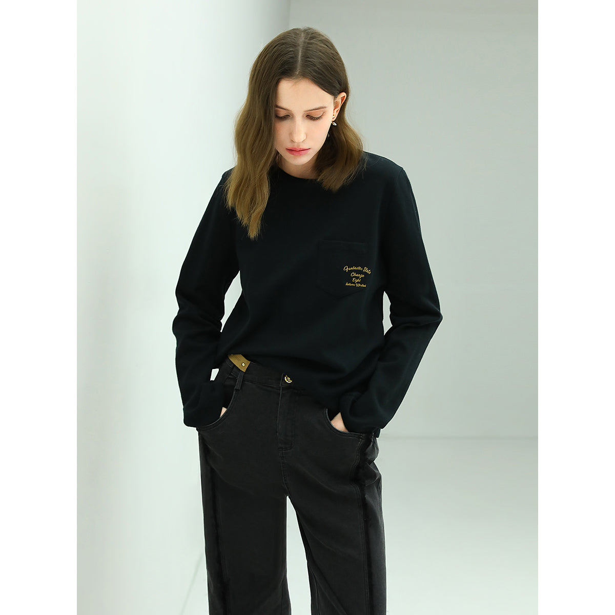 casual days long sleeve tee all black 3