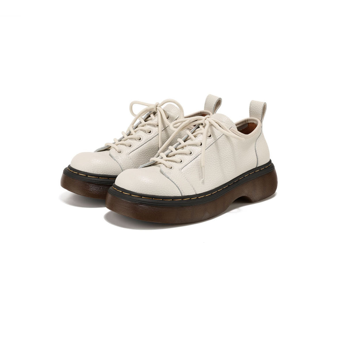 casual leather platform lace up shoes all beige 2