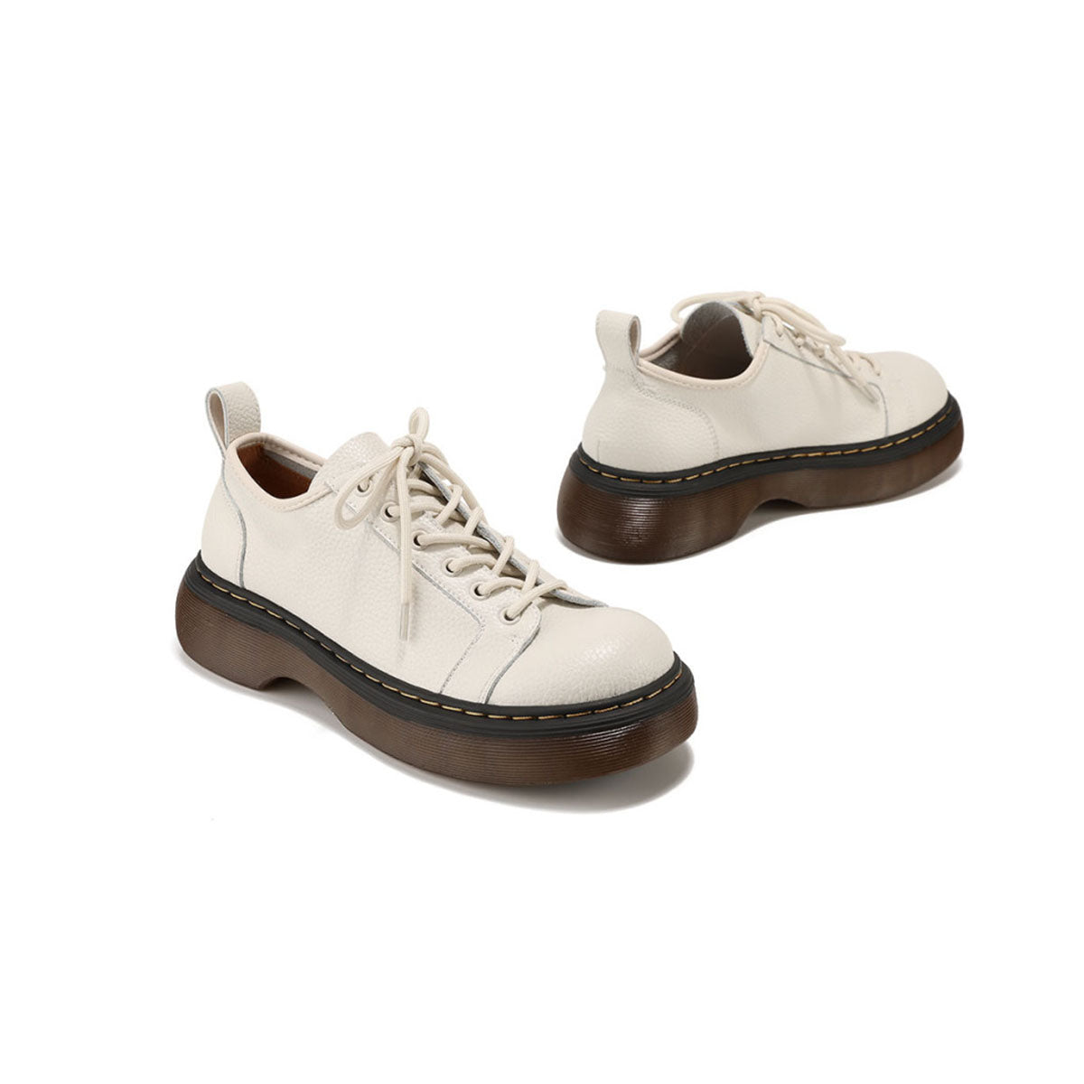 casual leather platform lace up shoes all beige 3