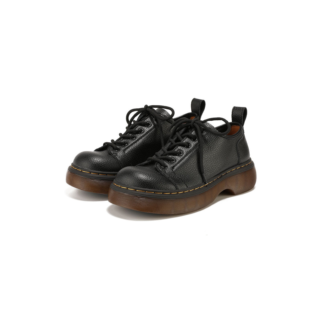 casual leather platform lace up shoes all black 2