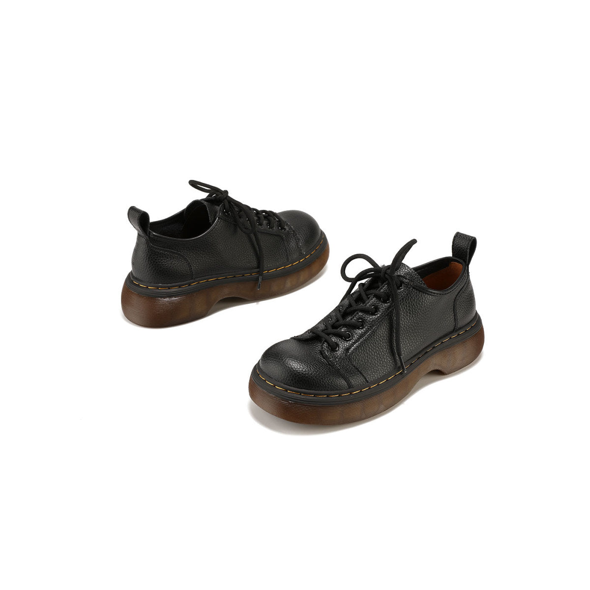 casual leather platform lace up shoes all black 3