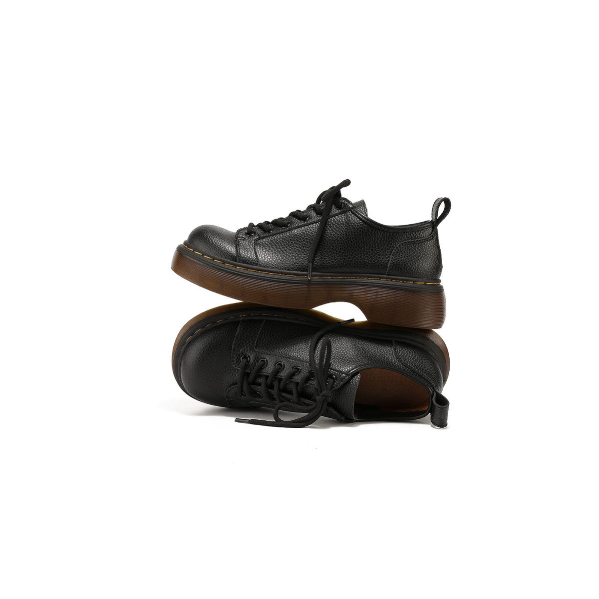 casual leather platform lace up shoes all black 4