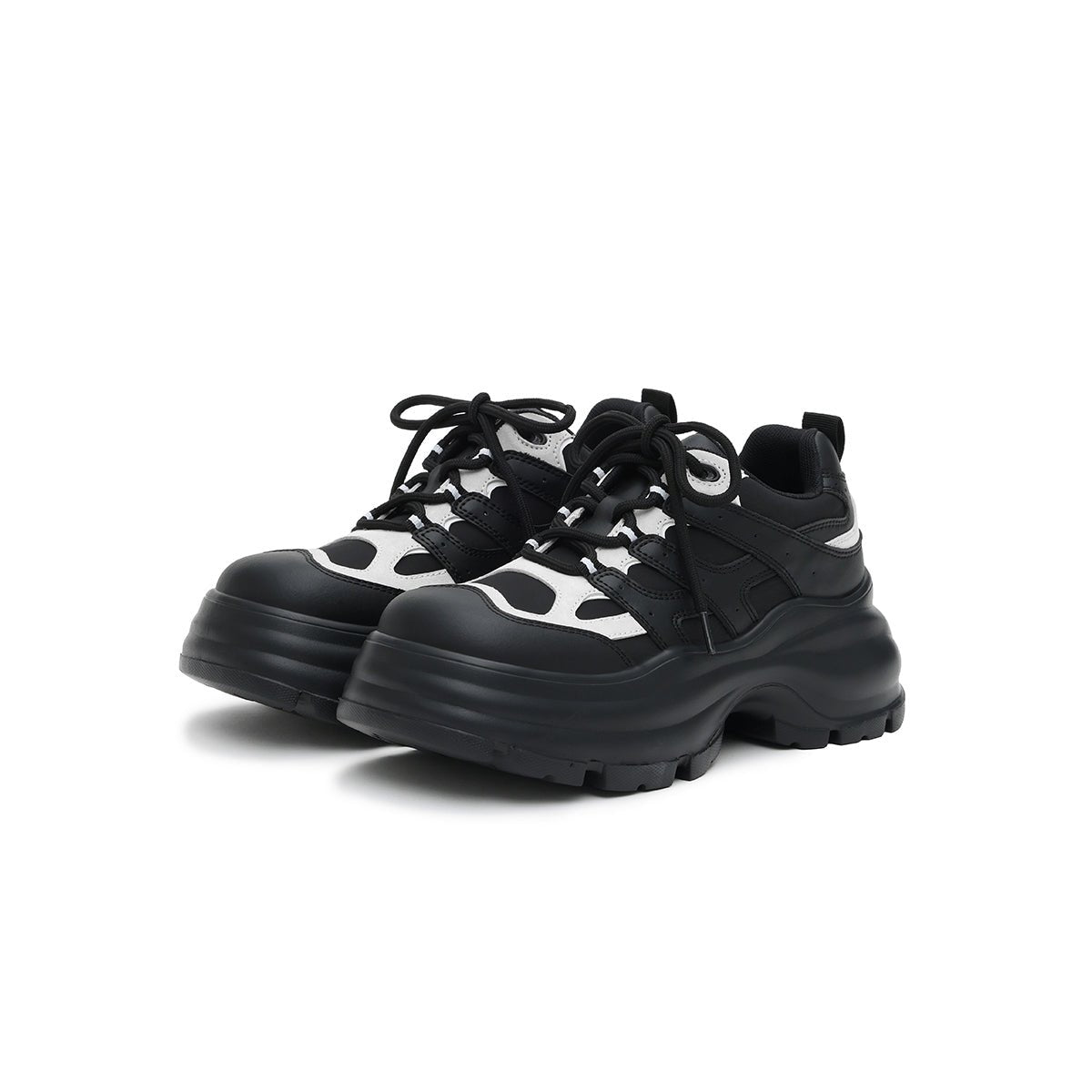 casual round toe platform sneakers all black 2