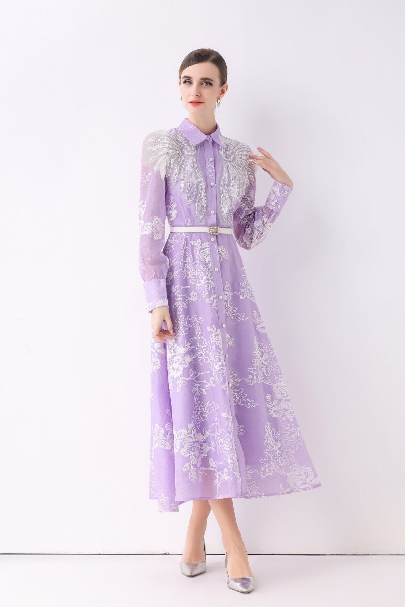 Celestial Embroidered Organza Shirt Maxi Dress