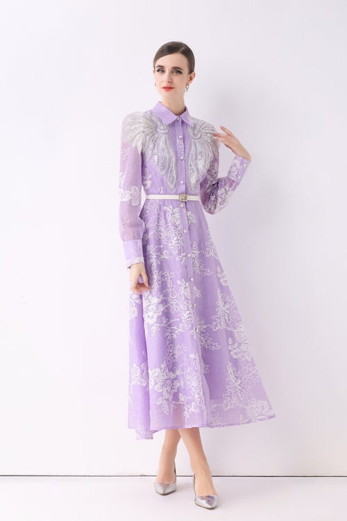 Celestial Embroidered Organza Shirt Maxi Dress