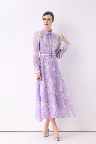 Celestial Embroidered Organza Shirt Maxi Dress