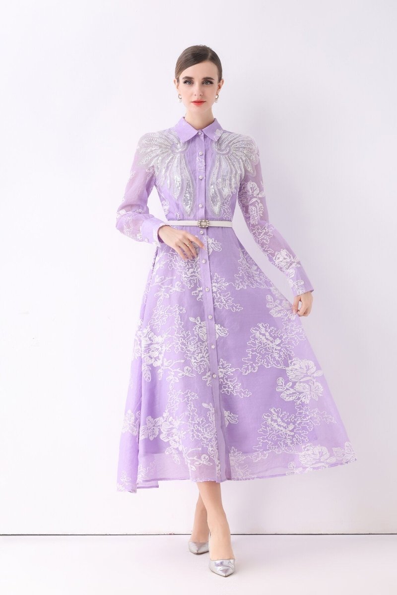 Celestial Embroidered Organza Shirt Maxi Dress