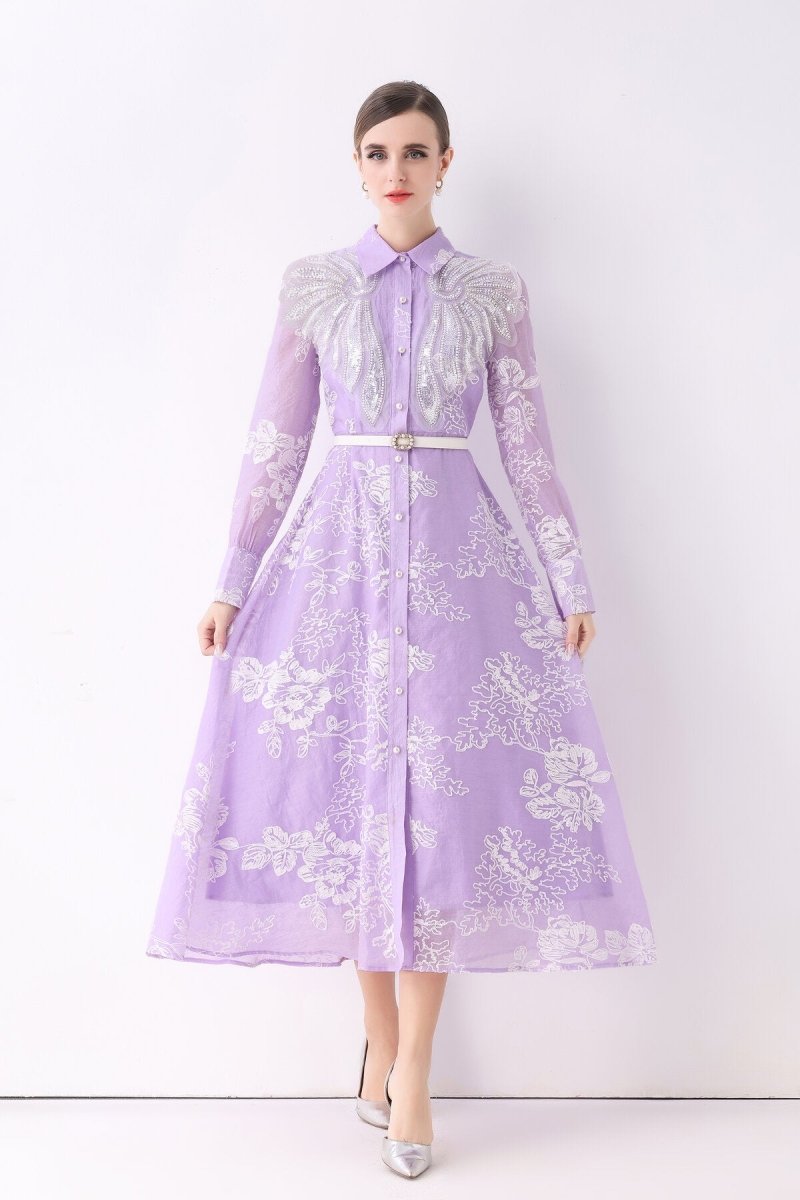 Celestial Embroidered Organza Shirt Maxi Dress
