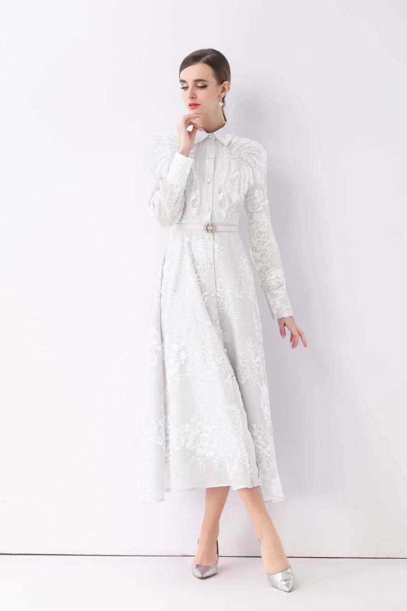 Celestial Embroidered Organza Shirt Maxi Dress