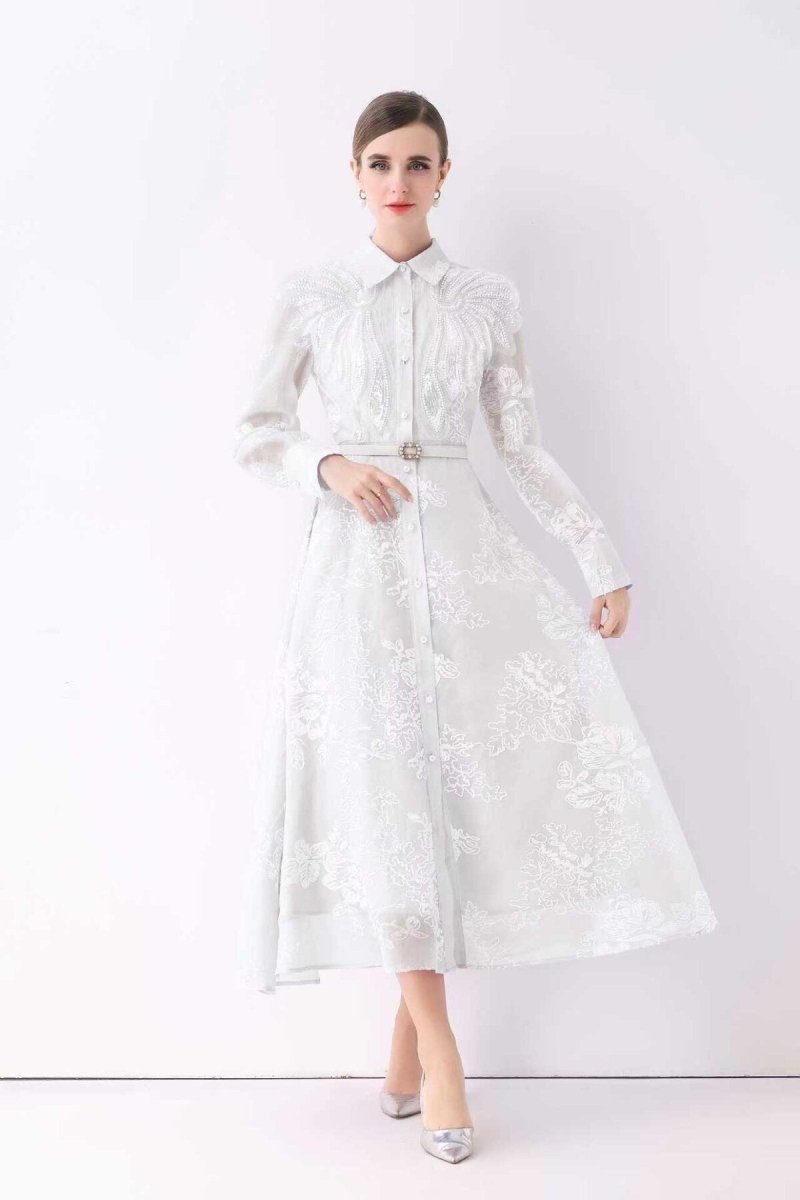 Celestial Embroidered Organza Shirt Maxi Dress