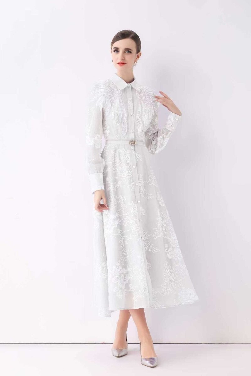 Celestial Embroidered Organza Shirt Maxi Dress
