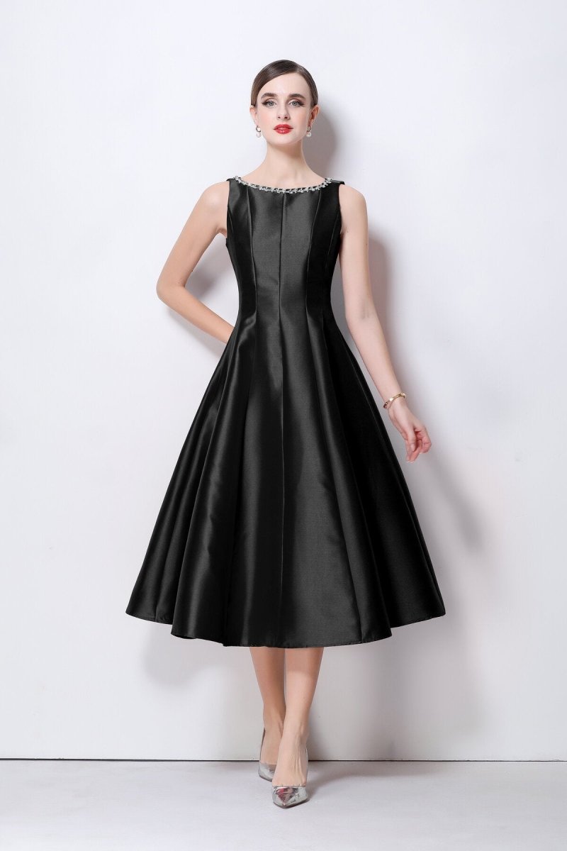 Celestine Crystal Trim Satin Midi Dress